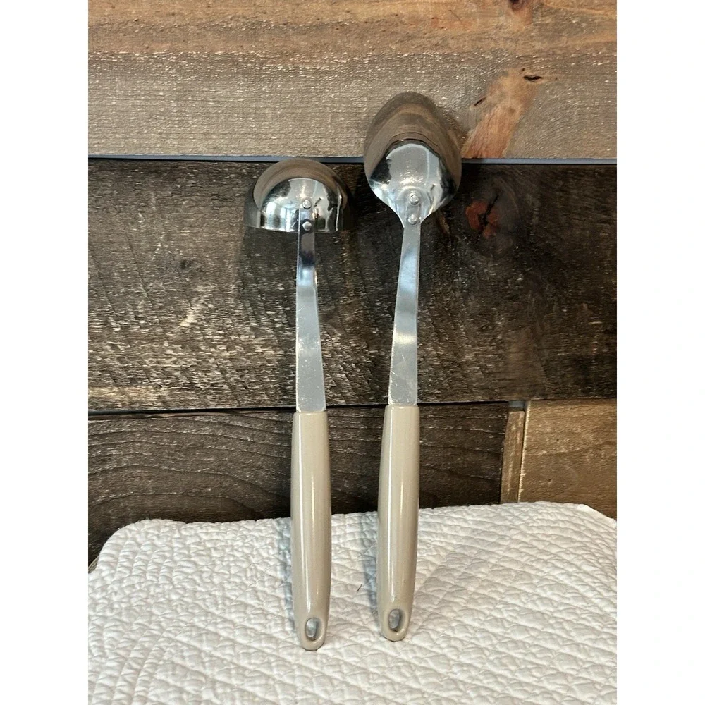 Vtg Lot Of 2 Ekco Flint Utensils‎ Serving Soup Ladle & Solid Spoon Cooking Wheat